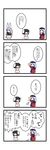  3girls 4koma animal_ears black_hair bunny_ears candy comic cross dora_ita flying_sweatdrops food hat highres inaba_tewi lollipop long_hair long_skirt long_sleeves multiple_girls necktie open_mouth purple_hair red_cross reisen_udongein_inaba short_hair silver_hair skirt sweatdrop touhou translated trolling very_long_hair yagokoro_eirin 