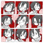  1girl closed_eyes expressions hair_ornament hairclip hino_akane_(smile_precure!) kamui87 monochrome necktie open_mouth ponytail precure school_uniform smile smile_precure! solo tears translated wavy_mouth 
