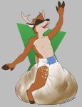  anthro antlers biped cervine character_request clothed clothing diaper digitigrade feces fur hair happy horn hyper hyper_feces mammal messy_diaper occulus_rift open_mouth scat signature smallcircles soiling teeth topless 