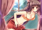  amane_ruri blush bra breasts brown_hair curtains long_hair looking_at_viewer md5_mismatch medium_breasts original panties red_eyes side-tie_panties skirt solo underwear undressing window 