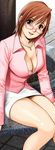  breasts brown_eyes brown_hair glasses hana-san_no_kyuujitsu highres jewelry large_breasts necklace no_bra office_lady saigadou short_hair skirt smile solo wakai_hana 