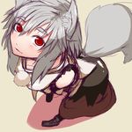  animal_ears from_above inubashiri_momiji looking_at_viewer looking_up mazuka_kei no_hat no_headwear red_eyes short_hair silver_hair sketch solo tail touhou wolf_ears wolf_tail 