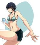  ass bad_id bad_pixiv_id bare_shoulders bike_shorts blue_hair breasts can legs looking_at_viewer medium_breasts persona persona_4 shirogane_naoto short_hair soda_can solo thighs wavy_hair yuzucchi 