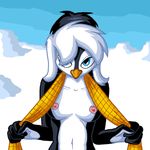  beak bird breasts feather female graphite_(artist) nipples penguin scarf snow solo 