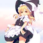  apron bad_id bad_pixiv_id blonde_hair bow braid hair_bow hat hat_bow kirisame_marisa long_hair mhz open_mouth puffy_sleeves short_sleeves side_braid single_braid solo standing touhou white_bow witch_hat wrist_cuffs yellow_eyes 
