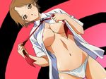  areolae bad_id bad_pixiv_id breasts brown_eyes brown_hair dutch_angle genderswap genderswap_(mtf) hanamura_yousuke highres large_breasts looking_at_viewer necktie panties persona persona_4 solo u-more underwear undressing 