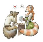  anthro bar breasts brown_eyes canine couple cup duo female hair male mammal plain_background red_hair red_panda service side_boob sitting skull white_background wolf-nymph 