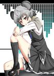  animal_ears bad_id bad_pixiv_id blush capelet cross crystal gradient_hair grey_hair jewelry long_sleeves maxwell_manzoku mouse_ears multicolored_hair nazrin pendant red_eyes short_hair silver_hair sitting smile solo touhou 