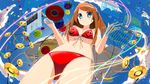  :o aircraft airship bad_id bad_pixiv_id bikini blue_eyes breasts brown_hair cd cd_player front-tie_top graphic_equalizer headphones highres long_hair media_player medium_breasts original pyz_(cath_x_tech) side-tie_bikini smiley_face solo swimsuit 