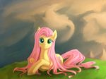  aurarrius crossed_arms cutie_mark equine female feral fluttershy_(mlp) friendship_is_magic fur grass green_eyes hair horse looking_at_viewer mammal my_little_pony pink_hair pony simple_background solo yellow_fur 