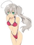  ahoge bikini green_eyes haiyore!_nyaruko-san highleg highleg_bikini highleg_swimsuit long_hair nyarlathotep_(nyaruko-san) rumia_(compacthuman) side_ponytail silver_hair smile swimsuit 