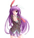  ;) absurdres aiming animal_ears bad_id bad_pixiv_id bunny_ears highres one_eye_closed purple_hair red_eyes reisen_udongein_inaba shouyan smile solo touhou transparent_background 
