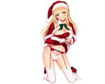  blonde_hair cameltoe christmas garter_belt green_eyes long_hair panties skirt skirt_lift taka_tony thighhighs transparent underwear 