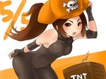  1girl arc_system_works blush bodysuit breasts brown_eyes brown_hair erect_nipples fingerless_gloves gloves guilty_gear hat highres long_hair may_(guilty_gear) nipples open_mouth pantyhose pirate pirate_hat sakushin skull_and_crossbones 
