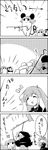  4koma animal_ears basket cheese closed_eyes comic dowsing_rod food gradient_hair greyscale highres hijiri_byakuren hood kine kumoi_ichirin long_hair mallet monochrome mouse_ears mouse_tail multicolored_hair nazrin smile sweatdrop tail tani_takeshi touhou translated two-tone_hair yukkuri_shiteitte_ne 