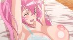  animated animated_gif armpits arms_up blush bouncing_breasts bra breast_slip breasts closed_eyes large_breasts lowres lying nipples on_back one_breast_out open_mouth otome_dori pink_hair sakuragi_otome solo underwear 