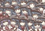  :&lt; :d ascot blue_hair blush bow bowtie capelet clenched_hands clone closed_eyes drooling food frills fruit gaoo_(frpjx283) grey_eyes hat hat_ribbon hinanawi_tenshi hug long_hair multiple_girls multiple_persona nagae_iku odd_one_out one_eye_closed open_mouth peach purple_hair ribbon short_hair smile sparkle too_many touhou wavy_mouth 