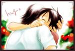  2boys black_hair brother brothers eyes_closed flower hug lowres male male_focus monkey_d_luffy multiple_boys one_piece plant portgas_d_ace scar siblings smile teeth text 