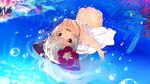  :d barefoot coral dress fish flower fujiwara_no_mokou full_body hair_flower hair_ornament highres looking_at_viewer open_mouth red_eyes silver_hair smile solo sundress touhou underwater upside-down water yuuji_(yukimimi) 