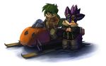  eyewear fur glasses goggles green_eyes green_fur green_hair hair heterochromia jacket kantra lando male pants plain_background purple_fur purple_hair snow snowmobile unknown_species white_background yellow_eyes zipper 