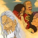  3boys beard black_hair blonde_hair blue_sky brown_hair cloud clouds crocus dual_persona facial_hair glasses gol_d_roger grey_hair jewelry lowres male male_focus memory multiple_boys mustache necklace one_piece scar silvers_rayleigh sky smile 