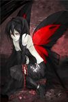  accel_world bad_id bad_pixiv_id black_dress black_hair butterfly_wings chain cuffs dress elbow_gloves gloves hairband highres kuroyukihime long_hair long_skirt open_mouth red_eyes sai_(artist) skirt sleeveless slit_pupils solo very_long_hair wings 