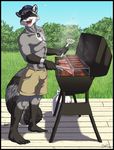  azban biceps blue_eyes bulge clothing dog_tags dog_tagsshorts grill hat male mammal muscles outside pecs raccoon sabretoothed_ermine shorts summer topless 