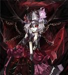  alternate_costume alternate_headwear bad_id bad_pixiv_id bat_wings black_sclera chain choker flower hat hat_ribbon puffy_sleeves red_eyes remilia_scarlet ribbon sai_(artist) short_hair short_sleeves silver_hair smile solo touhou wings 