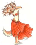  dancing female jewelry mammal plain_background skirt solo white_background wolf wolf-nymph 