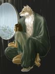  bleach canine duo flower human mammal rain sajin_komamura sitting tousen_kaname window wolf 