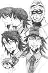  animal_ears bud_(korovsme) cabbie_hat chibi facial_hair graphite_(medium) greyscale hat heart kaburagi_t_kotetsu male_focus monochrome multiple_boys multiple_persona necktie power_armor power_suit sketch stubble superhero tiger_&amp;_bunny tiger_ears traditional_media vest waistcoat wild_tiger 