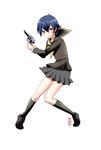  bad_id bad_pixiv_id full_body grey_eyes gun handgun houndstooth machinosuke persona persona_4 revolver school_uniform serafuku shirogane_naoto short_hair simple_background skirt solo weapon white_background 