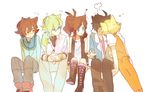  3boys animal_ears bad_id bad_pixiv_id bel_(pokemon) blush cat_ears cheren_(pokemon) embarrassed kiss multiple_boys multiple_girls muraichi n_(pokemon) no_hat no_headwear pantyhose pokemon pokemon_(game) pokemon_bw sitting touko_(pokemon) touya_(pokemon) 