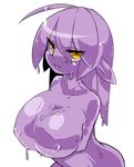  1girl ahoge breasts goo_girl large_breasts long_hair mofuaki mofuaki_(yoshiaki) monster_girl nipples nude open_mouth original pointy_ears purple simple_background slime solo topless white_background yellow_eyes yoshiaki@aa 