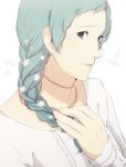  aqua_eyes aqua_hair braid long_hair mushisotisis persona persona_3 persona_4:_the_ultimate_in_mayonaka_arena simple_background smile solo yamagishi_fuuka 