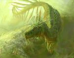  creature dinosaur feathers green no_humans nurikabe_(mictlan-tecuhtli) original red_eyes scales sharp_teeth tail teeth 