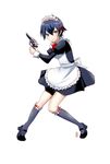  alternate_costume apron bad_id bad_pixiv_id dress enmaided full_body grey_eyes gun handgun machinosuke maid maid_headdress persona persona_4 revolver shirogane_naoto short_hair simple_background solo weapon white_background 