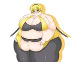  belly belly_grab blonde_hair blue_eyes blush breasts earrings fat gym_leader jewelry obese pokemon tummy_grab weight_gain 