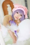  1girl asian bath cosplay covering female highres nude nude_cover patchouli_knowledge photo purple_hair tenshi_myu touhou 