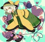  blue_eyes bow closed_eyes green_hair hat hat_bow heart ishiaji komeiji_koishi long_sleeves open_mouth short_hair solo third_eye touhou wide_sleeves 