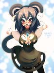  2012 animal_ears blush breasts cleavage dress female grey_hair hair mouse mouse_ears nazerine nazrin nipples red_eyes rodent solo stockings tongue touhou 