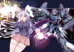  animal_ears beam_rifle blazer blush breasts bunny_ears delta_plus energy_gun gun gundam gundam_unicorn jacket laser long_hair mecha medium_breasts necktie pink_legwear purple_hair red_eyes reisen_udongein_inaba shield skirt thighhighs touhou very_long_hair weapon 