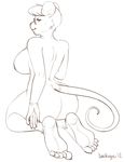  arabesque big_breasts big_butt breasts butt claws eyewear female glasses hair hindpaw human_feet line_art looking_at_viewer looking_back mammal molly_(koyote) monochrome mouse nude paws plantigrade rodent short_hair side_boob soles toe_claws toes voluptuous 