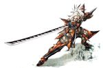  armor blue_eyes fighting_stance fuse_ryuuta gauntlets monster_hunter shogun_ceanataur_(armor) sword weapon white_hair 