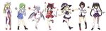  :d absurdres black_hair blonde_hair blue_hair bow brown_hair checkered checkered_skirt detached_sleeves dress frog_hair_ornament green_hair grin hair_bow hair_ornament hair_tubes hakurei_reimu hat hat_bow hat_ribbon highres himekaidou_hatate kirisame_marisa kochiya_sanae lass_(pokemon) leon_(mikiri_hassha) looking_back multiple_girls open_mouth parody poke_ball pokemon remilia_scarlet ribbon shameimaru_aya simple_background skirt smile tabard tokin_hat touhou twintails white_background witch_hat yakumo_yukari yin_yang 