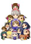  :d :o afuu blood blush chibi chibi_on_head chibiki chicchan chihyaa everyone hairband haruka-san holding idolmaster idolmaster_(classic) io_(puchimasu!) koami komami makochii miura-san nosebleed on_head open_mouth piyopiyo puchimasu! seiza shijou_takane shirosame simple_background sitting smile takanya white_background yayo yukipo 