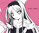  accel_world antenna_hair bad_id bad_pixiv_id bare_shoulders butterfly_wings copyright_name elbow_gloves gloves hairband kuroyukihime long_hair monochrome solo tabata_hisayuki very_long_hair wings 