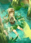  brown_hair bug butterfly dress forest from_above green green_dress heterochromia insect kusunoki_(waccabell) long_hair nature rozen_maiden solo suiseiseki water wet wet_clothes 