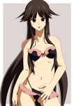  alternate_hairstyle bare_shoulders black_bra black_panties blush bra brown_hair houraisan_kaguya long_hair looking_at_viewer navel panties red_eyes shin'ya_(nanp) sidelocks simple_background solo tongue touhou underwear underwear_only very_long_hair 