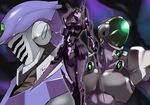  2boys accel_world armor black_lotus_(accel_world) blurry blurry_background breastplate breasts collarbone cyan_pile dual_wielding duel_avatar full_armor glowing helmet holding holding_sword holding_weapon kashiyuki legs_together medium_breasts multiple_boys shoulder_pads silver_crow standing sword upper_body weapon 